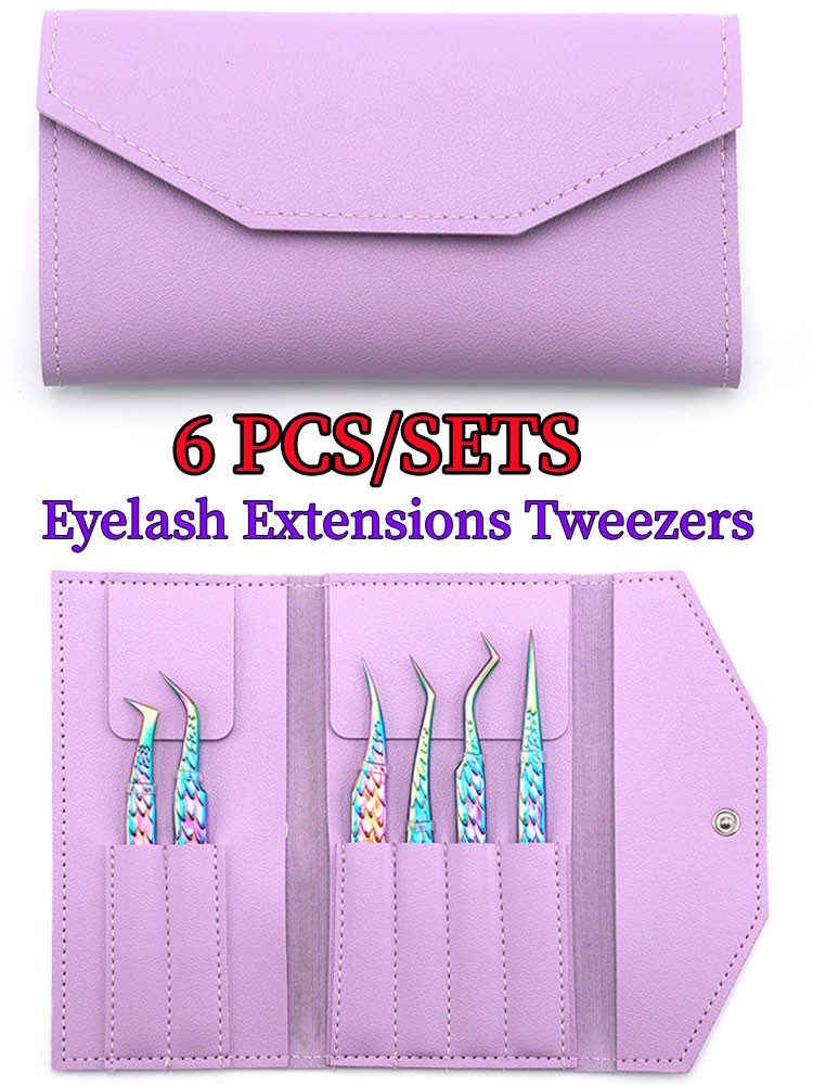 Isolation Tweezer Curved - 6-teiliges Wimpernpinzetten-Set, gebogene Isolationspinzetten für Volumen-Wimpernverlängerung,